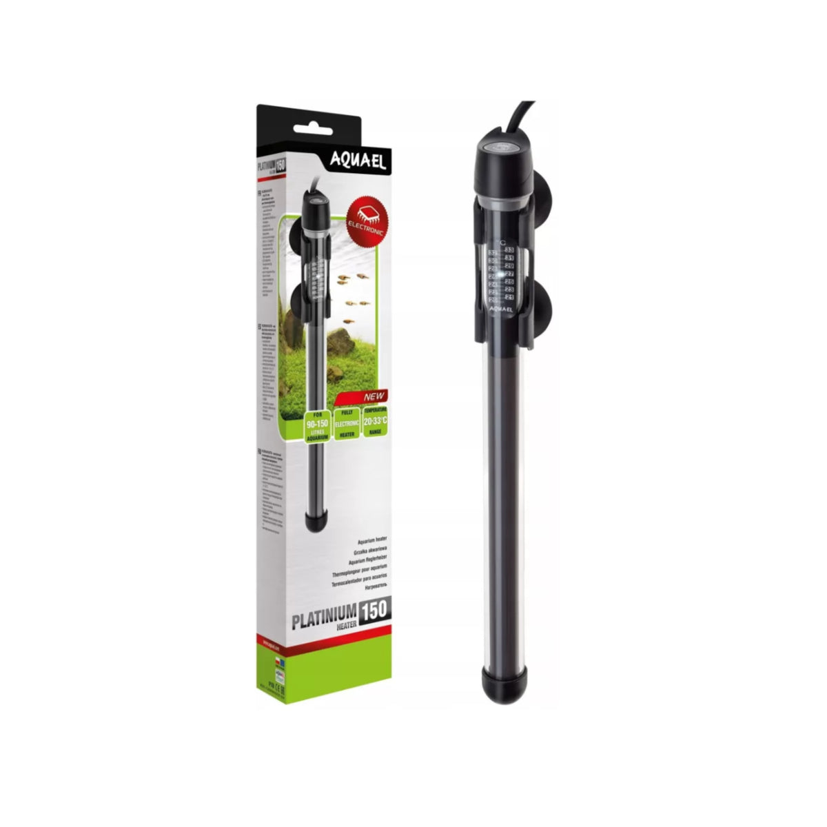Aquael Platinium Heater 150 W – Glass Aquarium Heater with Thermometer, 90–150 L