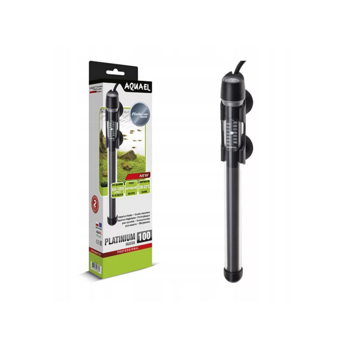 Aquael Platinium Heater 100 W – Glass Aquarium Heater with Thermometer, 60–100 L