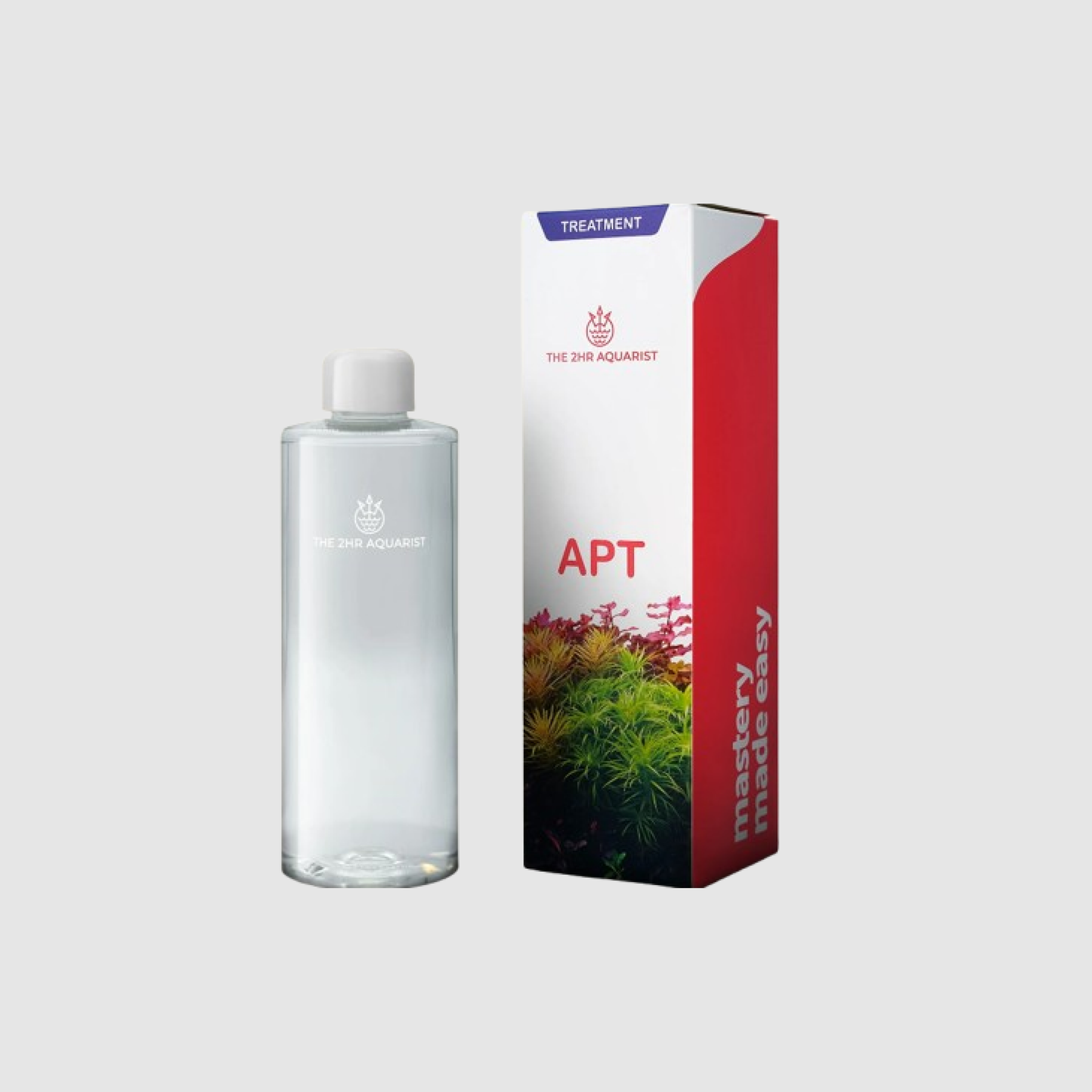 White liquid bottle with pump next to its red and white product box labeled 2Hr Aquarist APT Fix - Aquarium Boutique